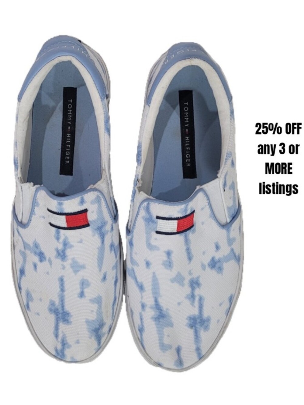 Tommy Hilfiger Oaklyn Light Blue Tie-Dye Slip-On Sneakers Logo Nautical